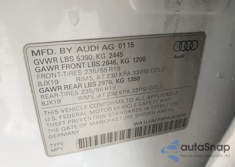 2015 Audi Q5 2.0T Premium из США, поврежденный, VIN WA1LFAFPXFA091216
